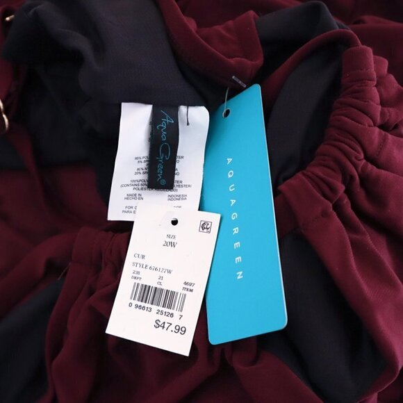 AquaGreen Burgundy Currant High Neck Swim Romper One Piece Swimsuit NWT Plus 20W - Picture 6 of 6